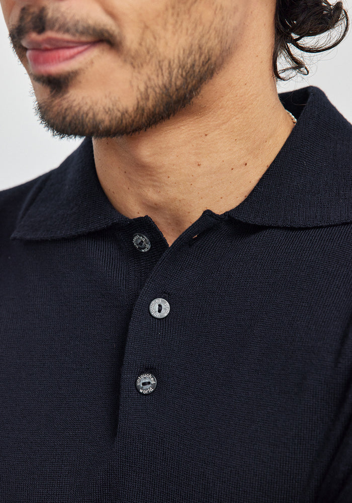 Kai Long Sleeve Polo - Deep Blue