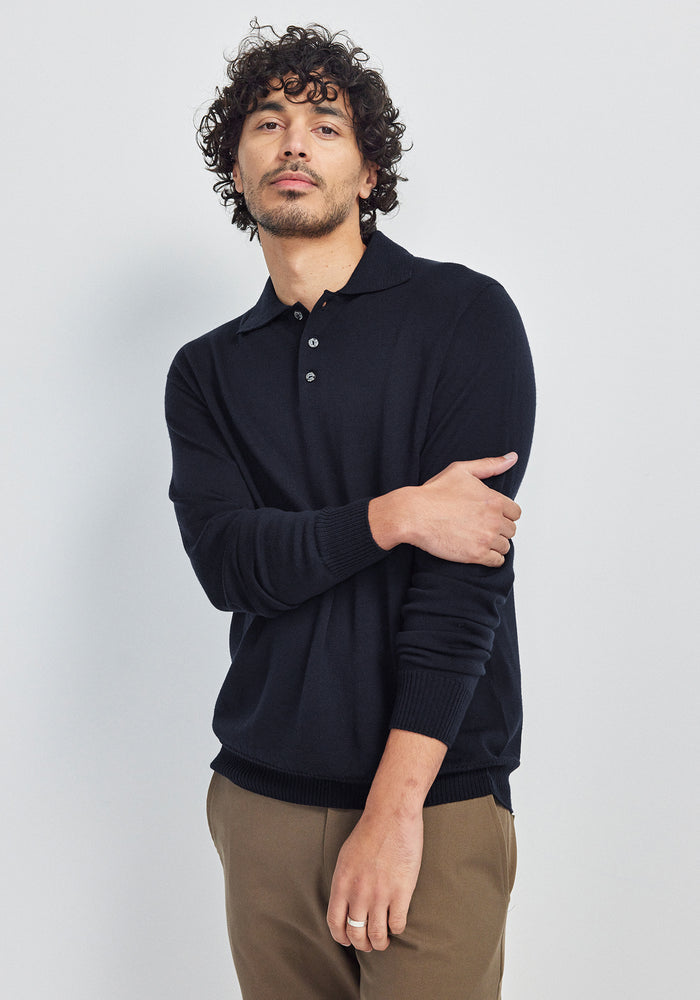Kai Long Sleeve Polo - Deep Blue