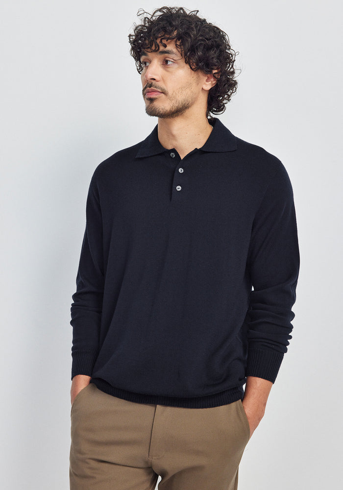 Kai Long Sleeve Polo - Deep Blue