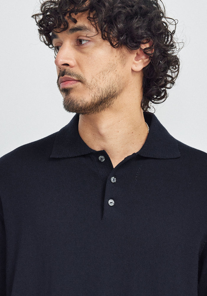 Kai Long Sleeve Polo - Deep Blue