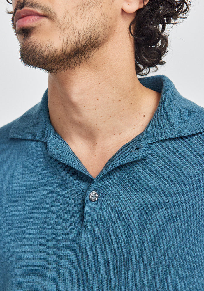 Kai Long Sleeve Polo - Ocean Mist