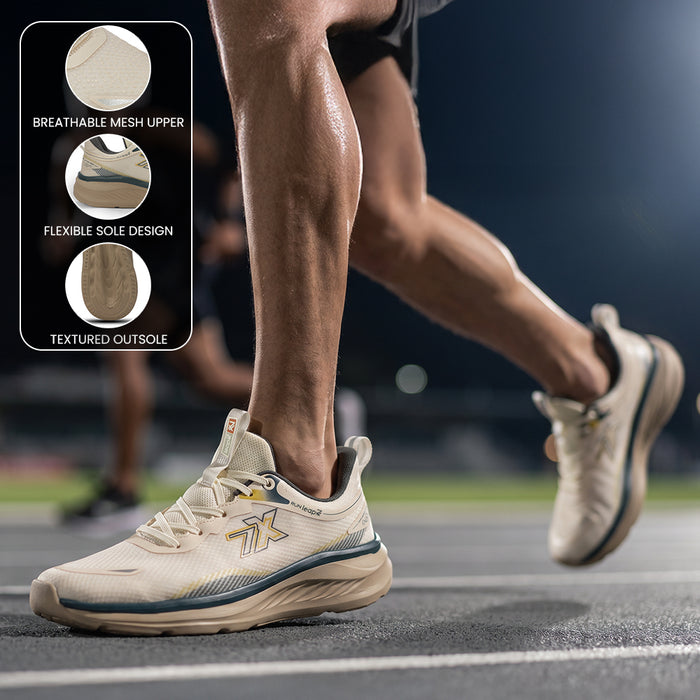 Leap7X ACTO113E Beige Sports Lacing Running Shoes for Men by Liberty