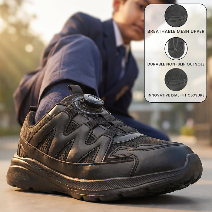 Leap7X ACTO152E Black Sports Non Lacing Walking Shoes for Kids by Liberty