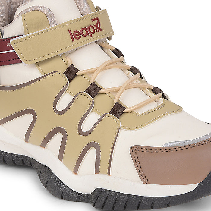 Leap7x Beige Sports Non Lacing Walking Shoes For Kids CANON-1V By Liberty