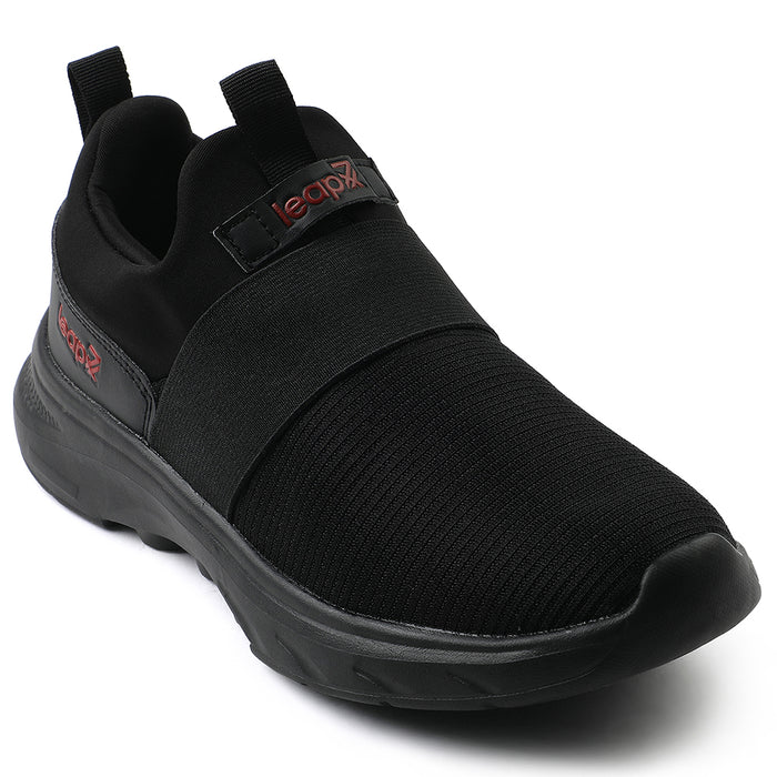 Leap7x Black Non Lacing Sports Walking Shoes For Men SENTINO By Liberty
