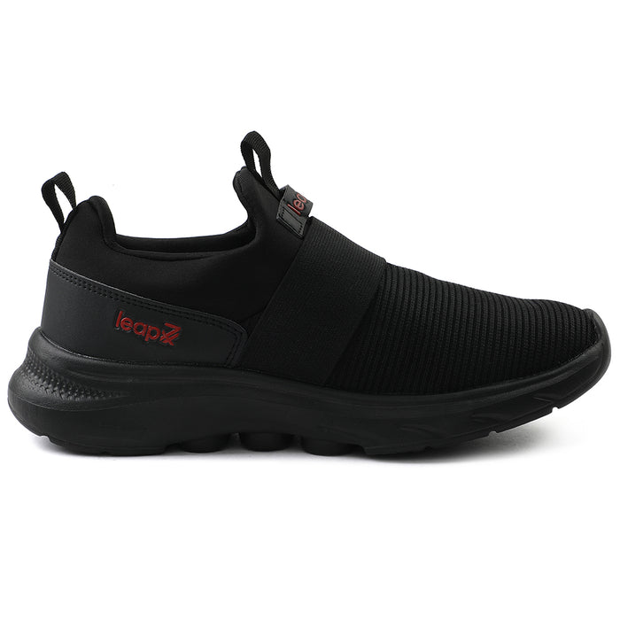 Leap7x Black Non Lacing Sports Walking Shoes For Men SENTINO By Liberty