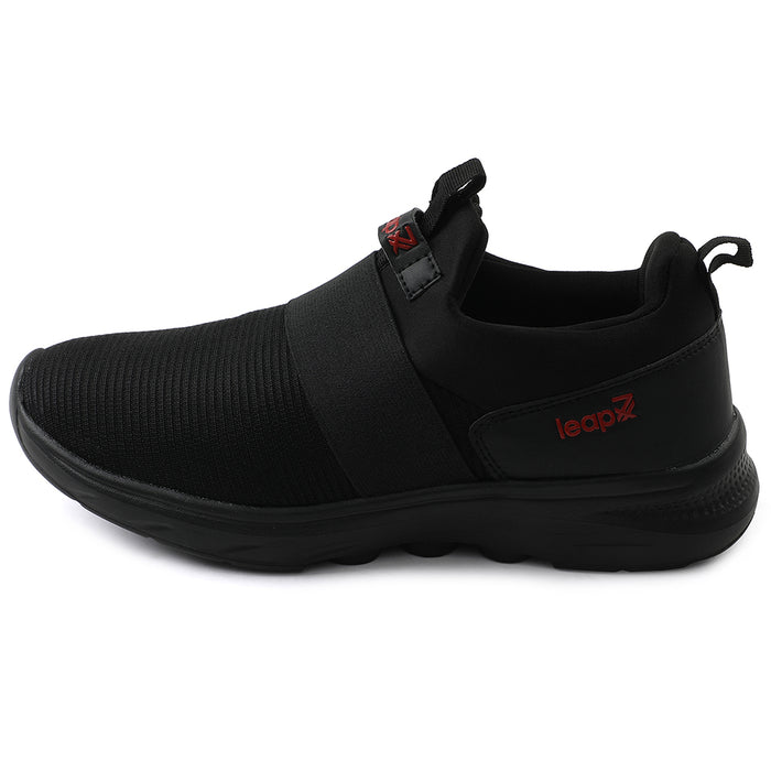 Leap7x Black Non Lacing Sports Walking Shoes For Men SENTINO By Liberty