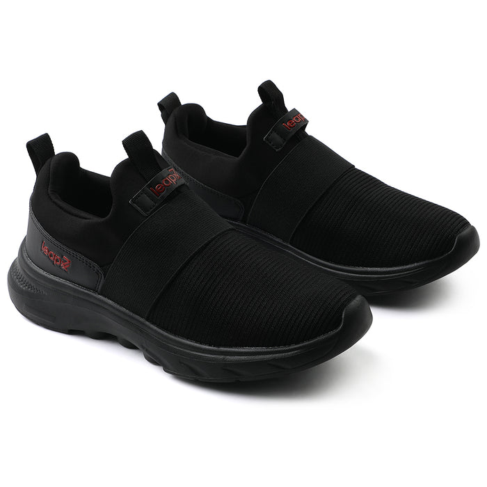 Leap7x Black Non Lacing Sports Walking Shoes For Men SENTINO By Liberty
