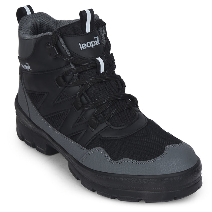 Leap7X Black Sports Lace Up Trekking Shoes For Men Drawner 1E By Liberty