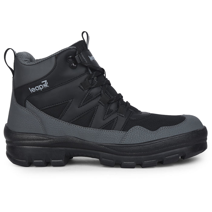 Leap7X Black Sports Lace Up Trekking Shoes For Men Drawner 1E By Liberty