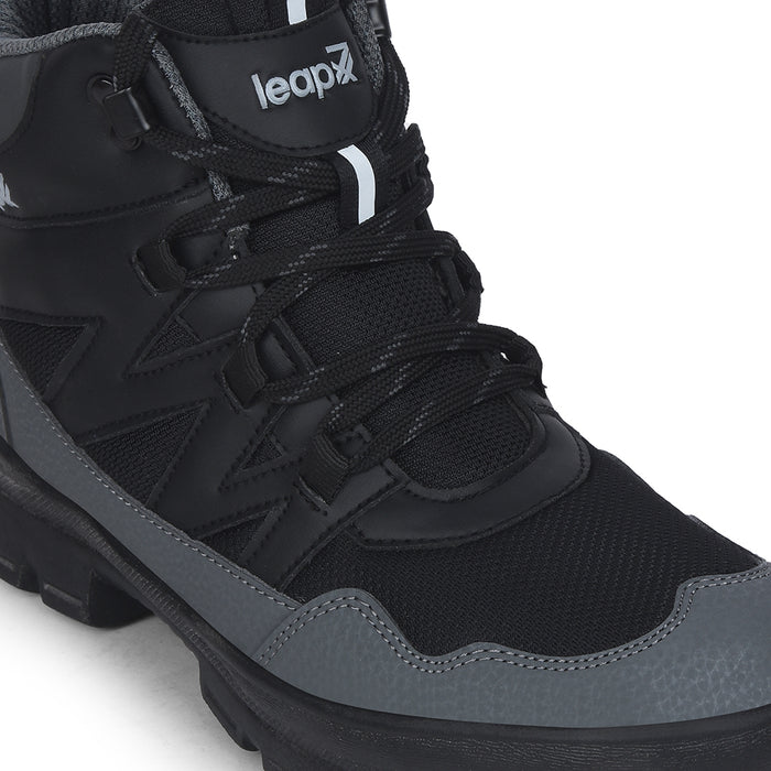 Leap7X Black Sports Lace Up Trekking Shoes For Men Drawner 1E By Liberty