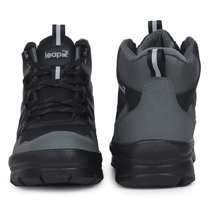 Leap7X Black Sports Lace Up Trekking Shoes For Men Drawner 1E By Liberty