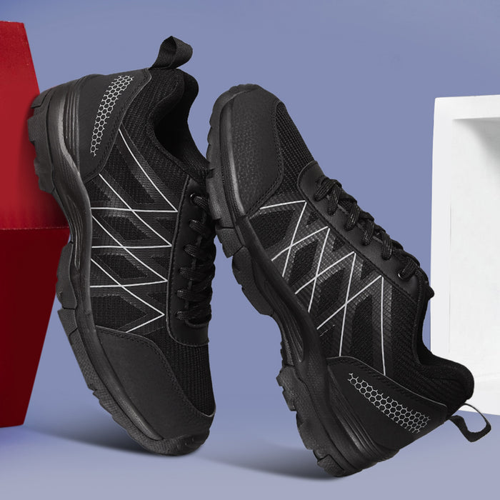 Leap7x Black Sports Lace-Up Trekking Shoes For Men MOUNTAIN2E By Liberty