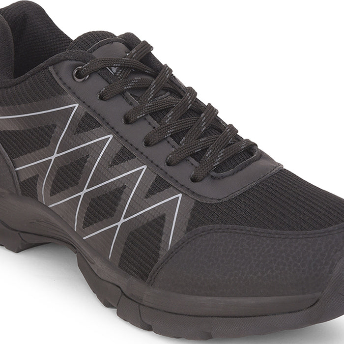 Leap7x Black Sports Lace-Up Trekking Shoes For Men MOUNTAIN2E By Liberty