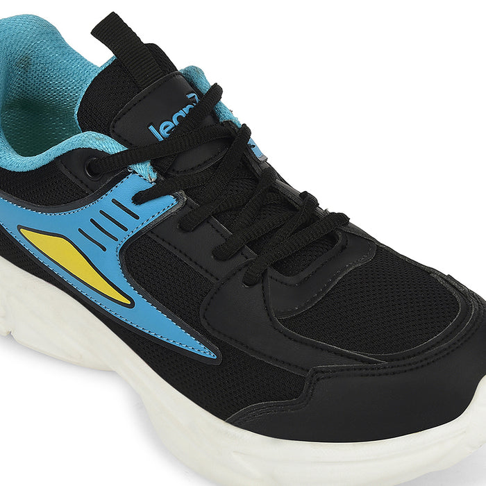 Leap7X Black Sports Lacing Running Shoes For Kids Cloudy 5L By Liberty