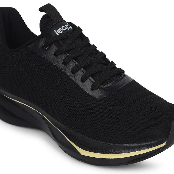 Leap7X Black Sports Lacing Running Shoes For Men Roaster 1E By Liberty