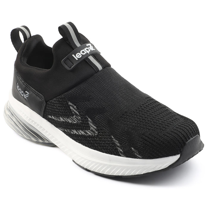Leap7x Black Sports Non Lacing Walking Shoes For Men BRISK-24 By Liberty