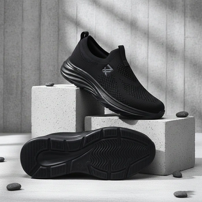 Leap7X Black Sports Non Lacing Walking Shoes For Men Ultrastepe By Liberty