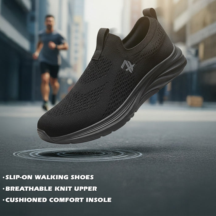Leap7X Black Sports Non Lacing Walking Shoes For Men Ultrastepe By Liberty