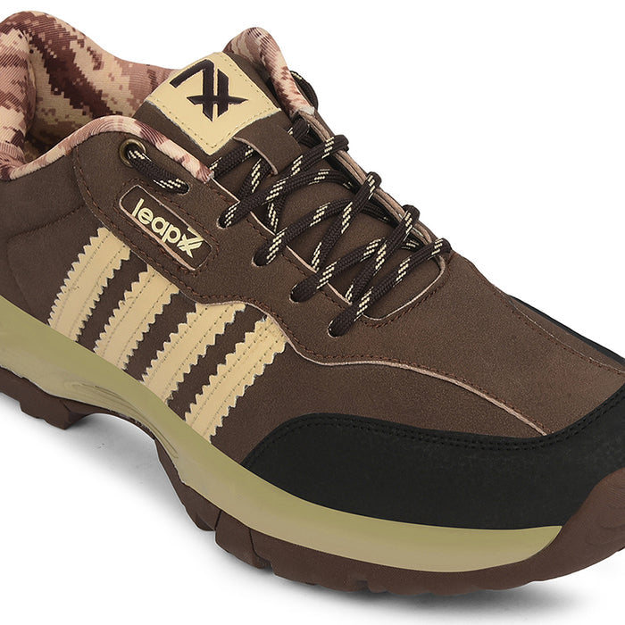 Leap7X Brown Sports Lacing Trekking Shoes For Men Columbo By Liberty