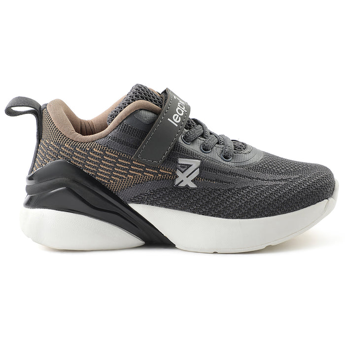 Leap7x Dark Grey Sports Lacing Running Shoes For Kids COVER-02 By Liberty