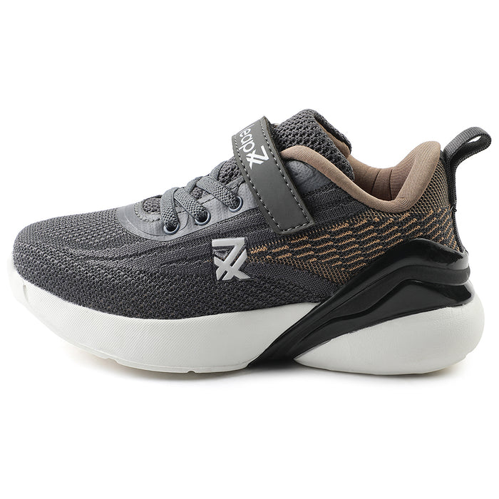 Leap7x Dark Grey Sports Lacing Running Shoes For Kids COVER-02 By Liberty