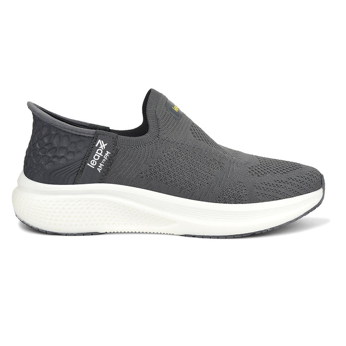 Leap7X Dark Grey Sports Non Lacing Walking Shoes For Men Eazygo 253 By Liberty