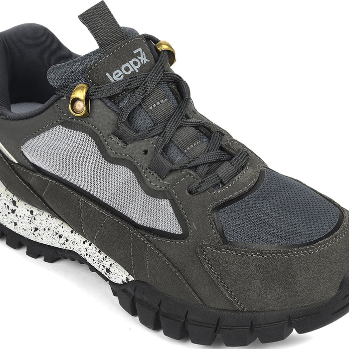 Leap7X Grey Sports Lacing Running Shoes For Men Mountain2 By Liberty