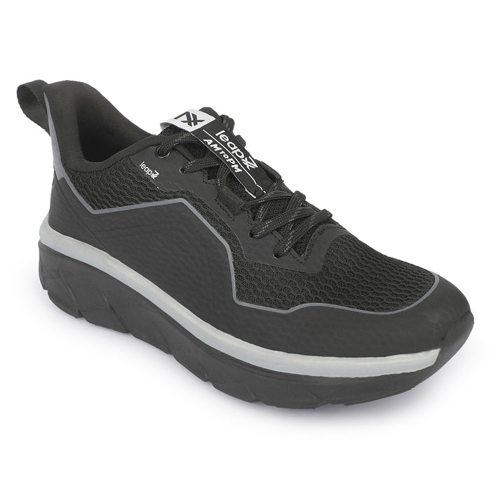 Leap7x MANILA Black Sports Lacing Running Shoes for Men by Liberty