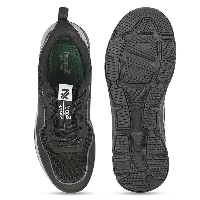 Leap7x MANILA Black Sports Lacing Running Shoes for Men by Liberty