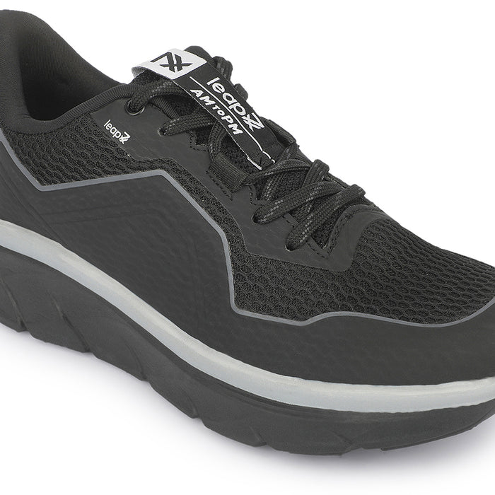 Leap7x MANILA Black Sports Lacing Running Shoes for Men by Liberty