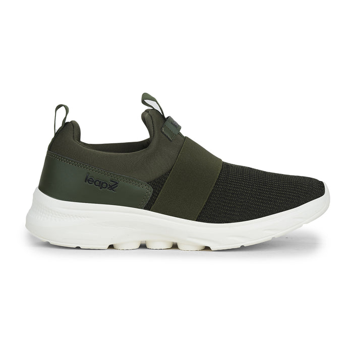 Leap7x Olive Green Non Lacing Sports Walking Shoes For Men SENTINO