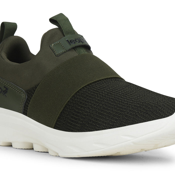 Leap7x Olive Green Non Lacing Sports Walking Shoes For Men SENTINO