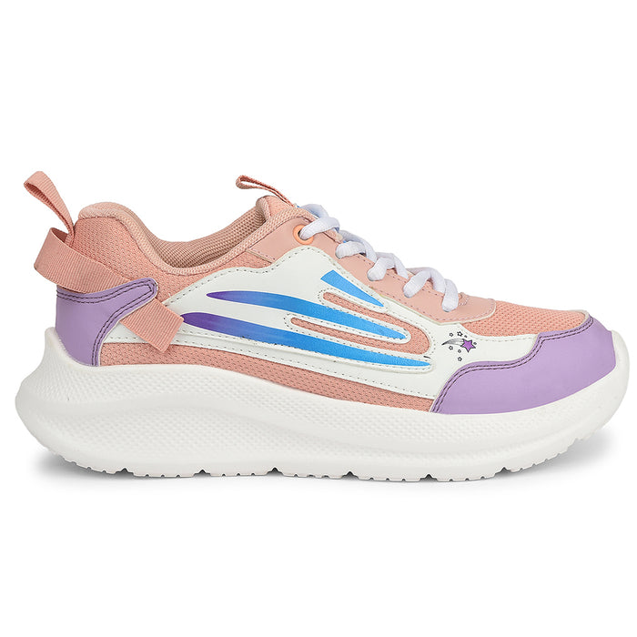 Leap7X Peach Sports Lacing Running Shoes For Kids Ryan 1L By Liberty