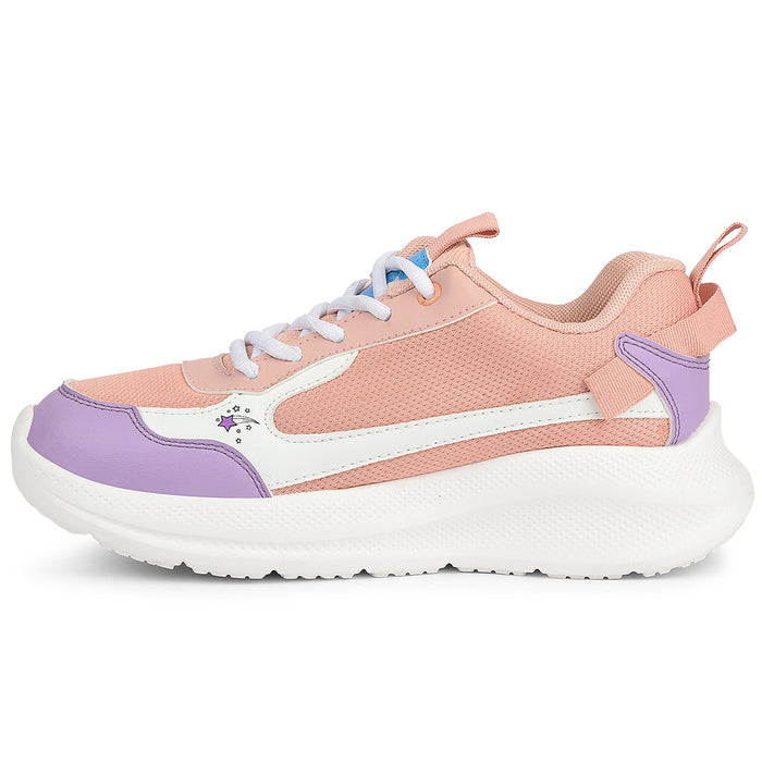 Leap7X Peach Sports Lacing Running Shoes For Kids Ryan 1L By Liberty