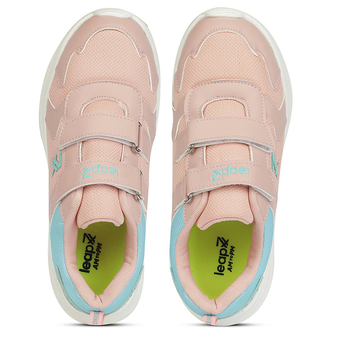Leap7X Peach Sports Non Lacing Walking Shoes For Kids Primek 6 By Liberty