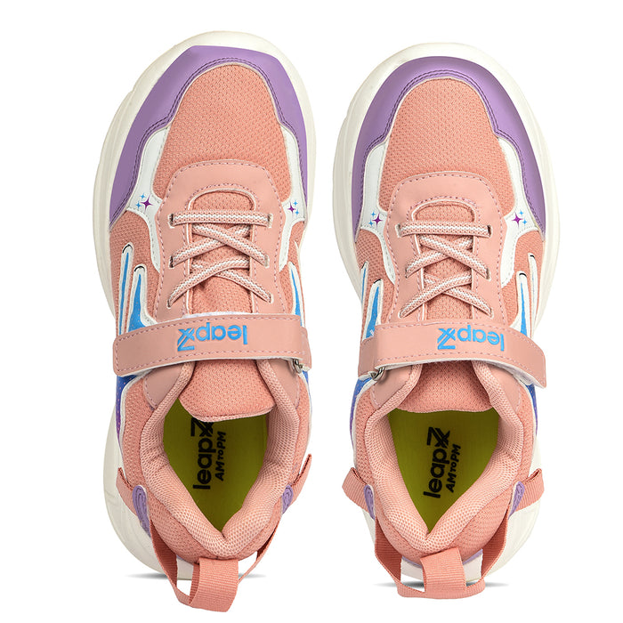 Leap7X Peach Sports Non Lacing Walking Shoes For Kids Zeox 2 By Liberty