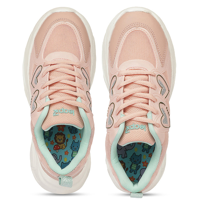 Leap7X WALTER-1L Peach Sports Non lacing Walking Shoes for Kids by Liberty