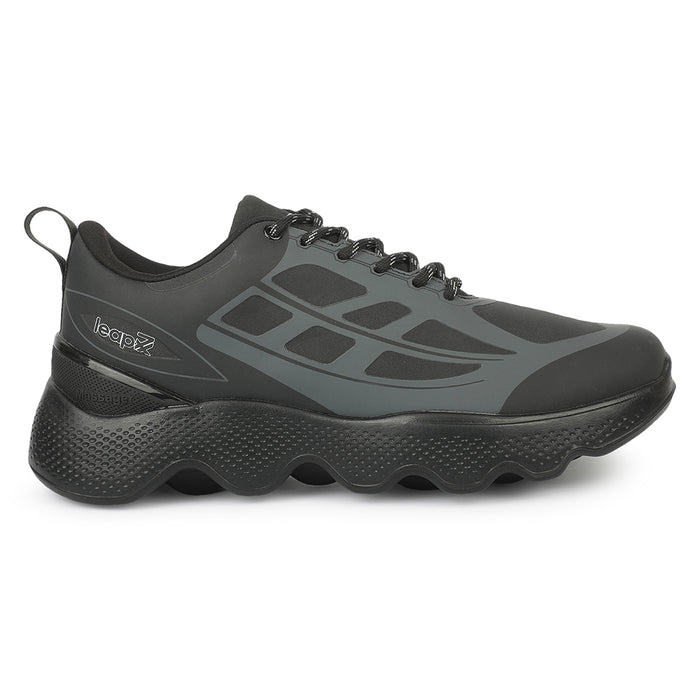 Leap7X WAVERIDE-3 Black Sports Lacing Running Shoes for Men by Liberty