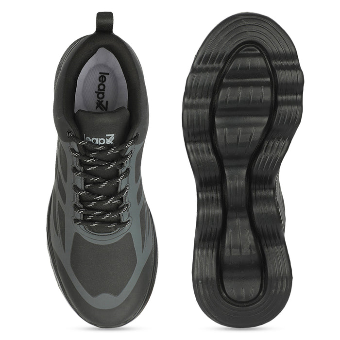 Leap7X WAVERIDE-3 Black Sports Lacing Running Shoes for Men by Liberty
