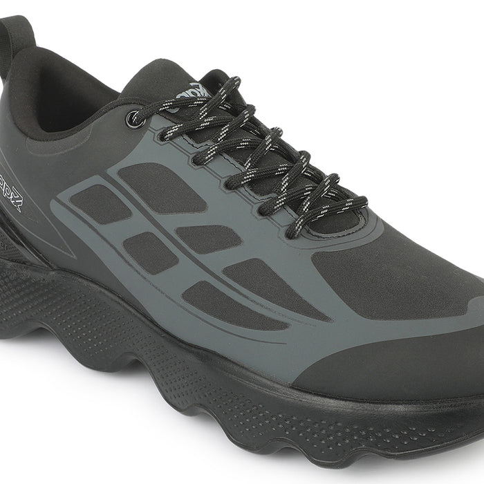 Leap7X WAVERIDE-3 Black Sports Lacing Running Shoes for Men by Liberty