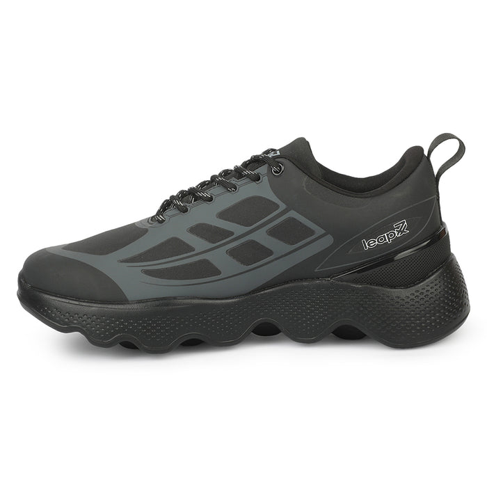 Leap7X WAVERIDE-3 Black Sports Lacing Running Shoes for Men by Liberty