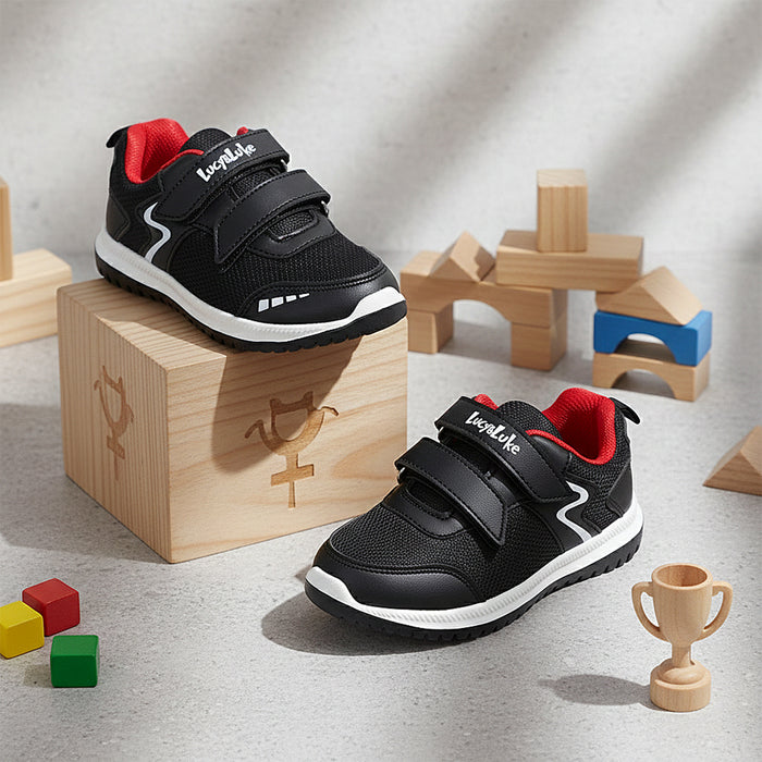 Lucy Luke Black Sports Non Lacing Walking Shoes For Kids Jamie K2E By Liberty