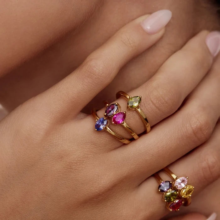 Custom marquise birthstone ring detail — Olivia Jewelry