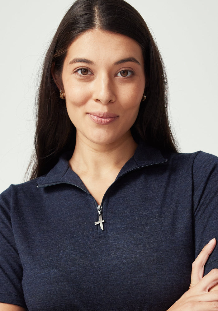 Merino Zip Tee - Dark Navy