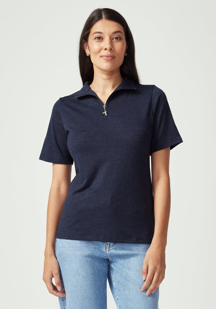 Merino Zip Tee - Dark Navy