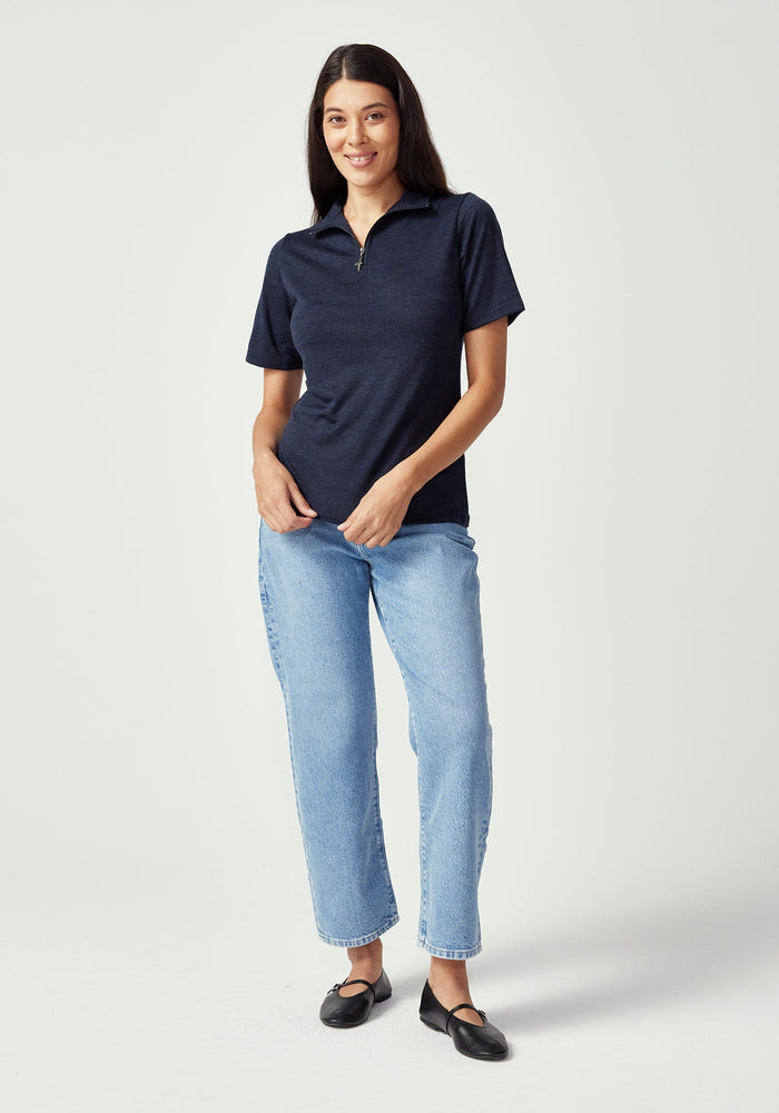 Merino Zip Tee - Dark Navy