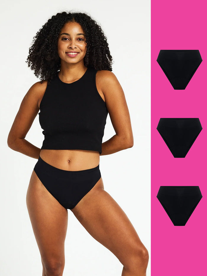 ModiComfort Seamless Hi-Leg Brief Moderate Black 3 Pack