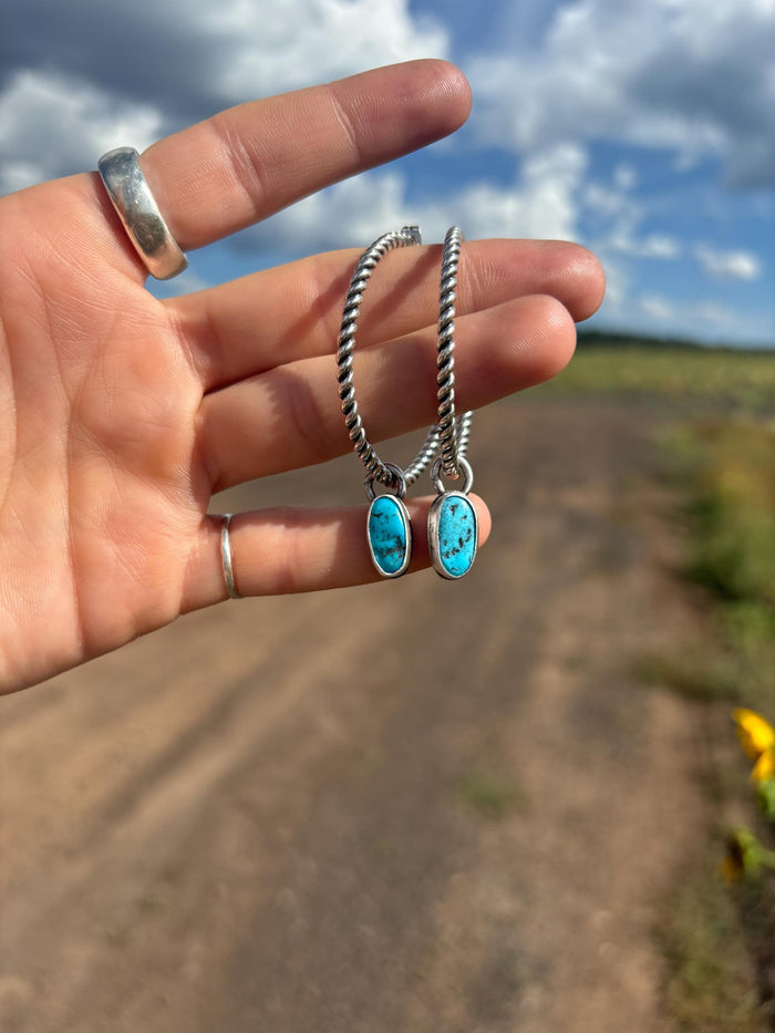 ✙ Natural Turquoise Twist Wire Hoops