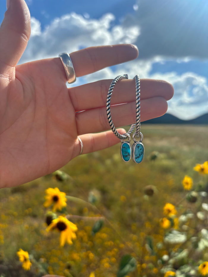 ✙ Natural Turquoise Twist Wire Hoops